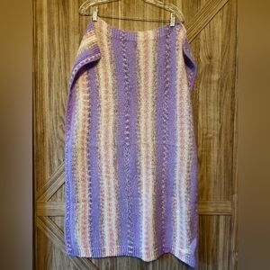 Purple and Cream Knitted Blanket with Intricate Design